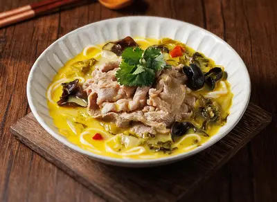 Noodles in Spicy Sliced Boiled Beef with Pickled Greens