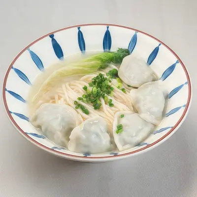 Pork and Chives Dumplings Noodle in Soup